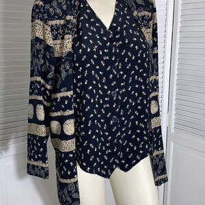 Vintage Alfred Dunner Oversized Mixed Print Layer Vest Button Down Blouse Size 1